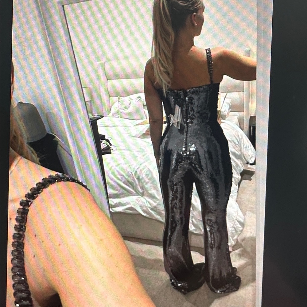 NADINE MERABI Beverly Silver Sequin Jumpsuit - Picture 10 of 15